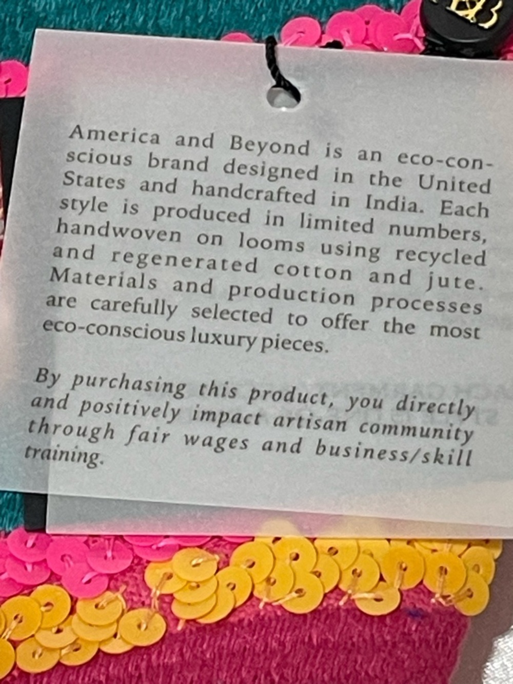 NWT America&Beyond “JOY” Sequins,Glass Beads  Handcrafted/Cotton Canvas Clutch - Picture 13 of 13